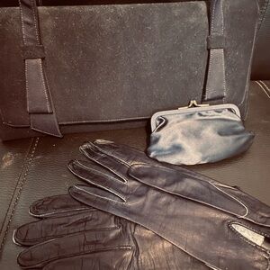 Vintage Black Evening Set – Handbag, Gloves & Coin Purse